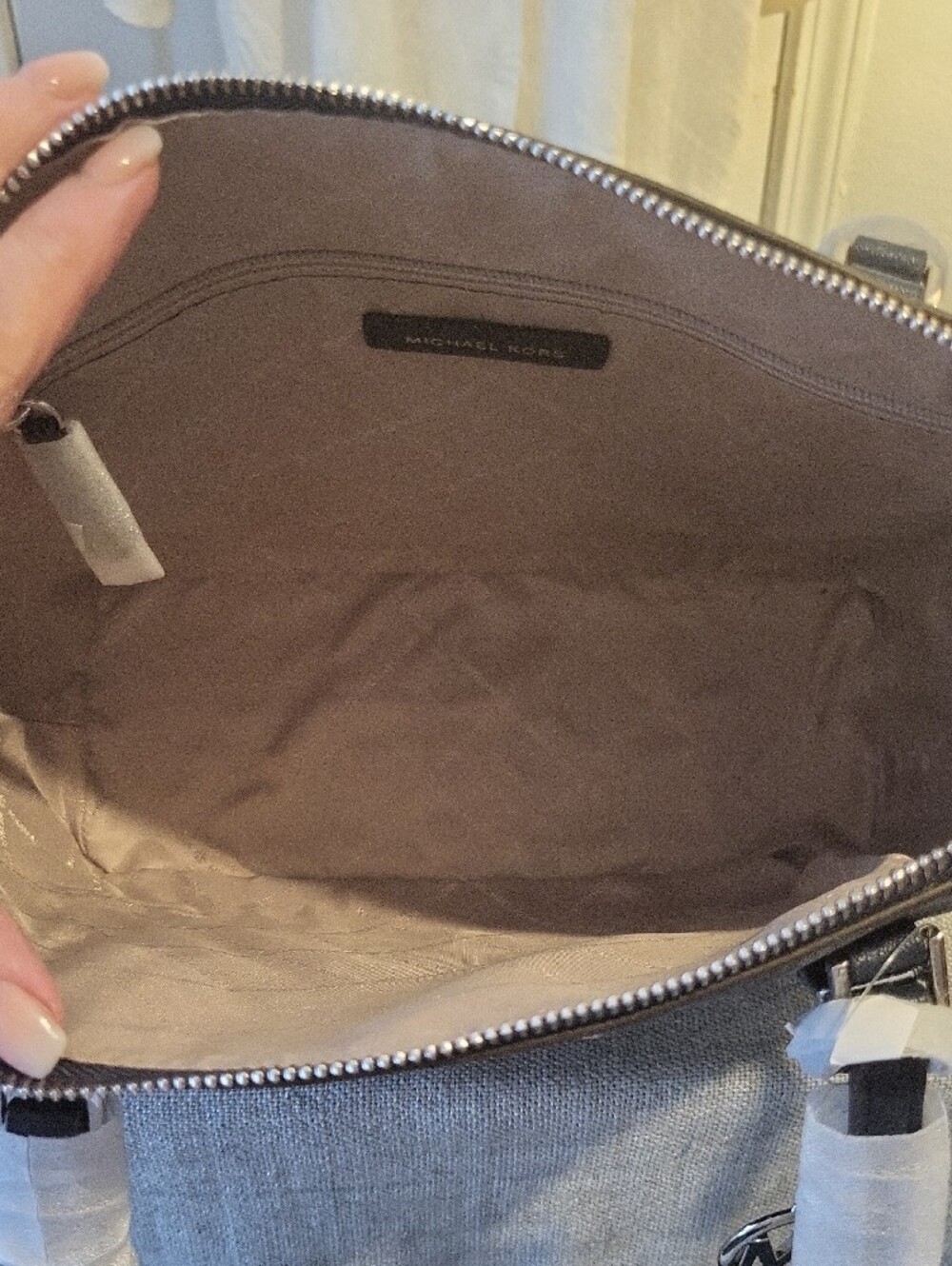 Michael Kors Navy MK Logo Tote with Silver Charm And Hardware - Picture 8 of 8